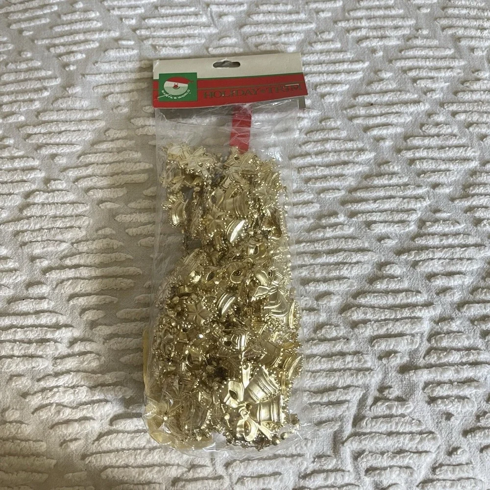 Kurt Adler‎ Santa World Gold Angel Bells Christmas Plastic Garland Holiday Decor